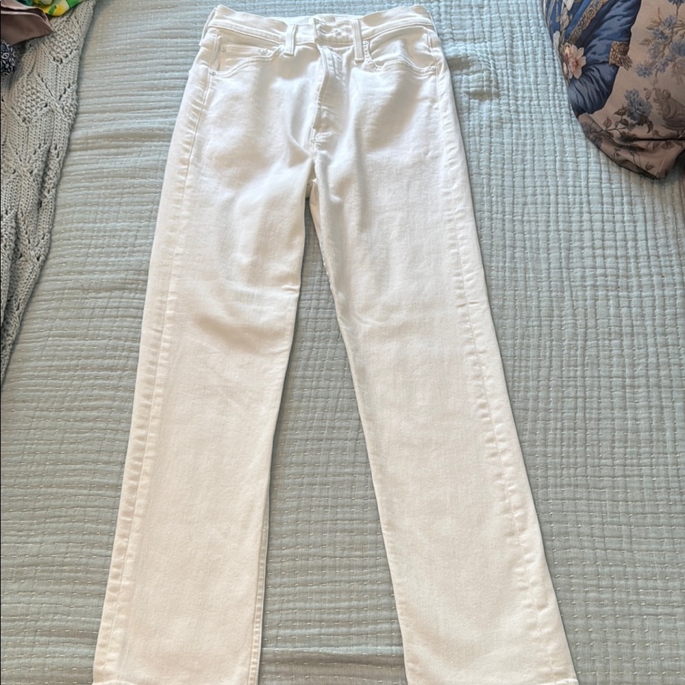 MOTHER White Straight Leg Jeans